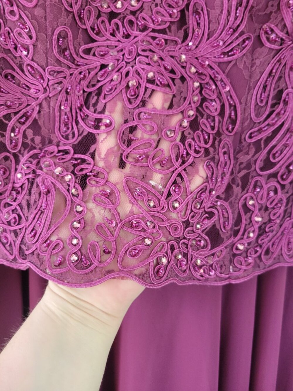 Cameron Blake 116654 Beaded Lace Chiffon Gown Dark Raspberry MOB Formal Sz 6 - Picture 4 of 10
